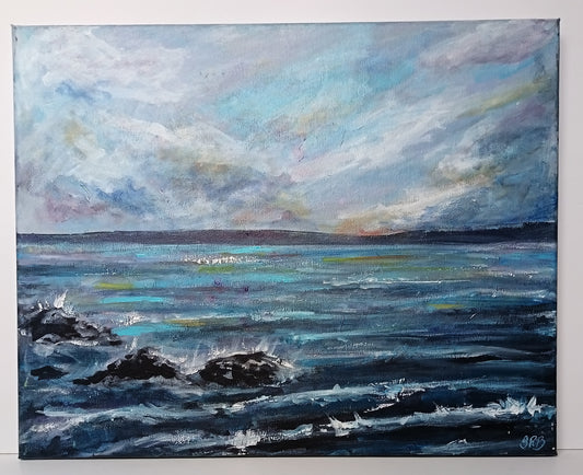 Original rocky Scottish coast seascape painting 15.5" x 19.5"