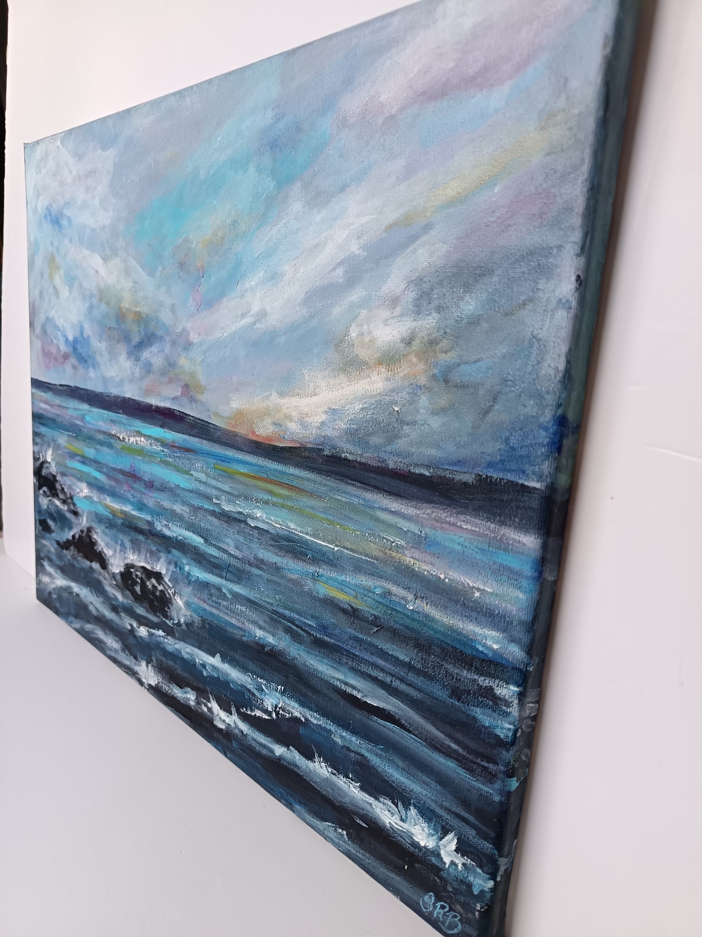 Original rocky Scottish coast seascape painting 15.5" x 19.5"