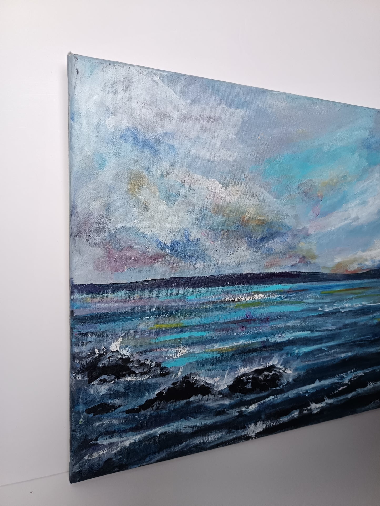 Original rocky Scottish coast seascape painting 15.5" x 19.5"