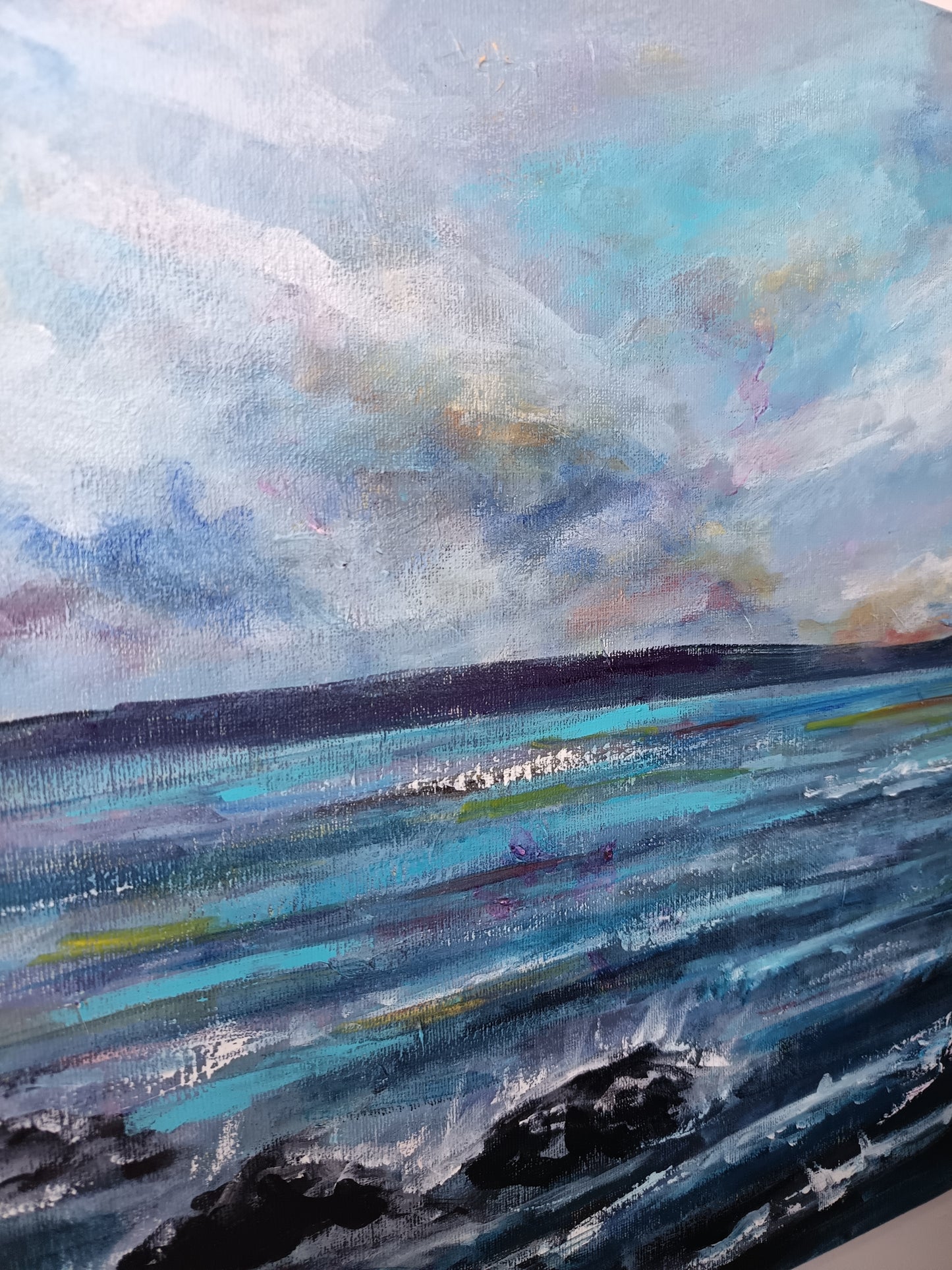 Original rocky Scottish coast seascape painting 15.5" x 19.5"