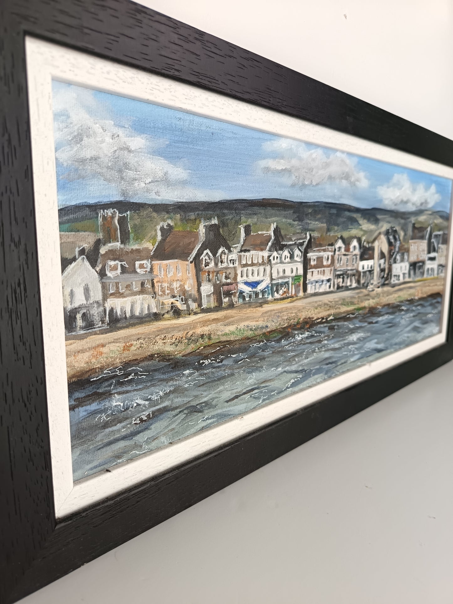 Original framed landscape "Helensburgh seafront" painting  23" x 11"