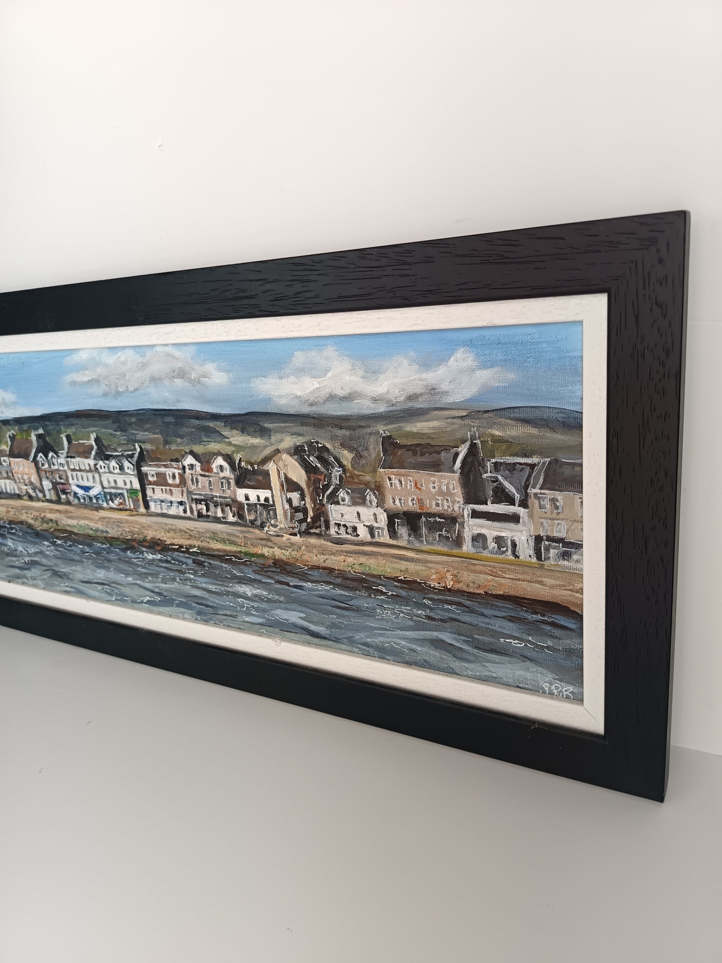 Original framed landscape "Helensburgh seafront" painting  23" x 11"