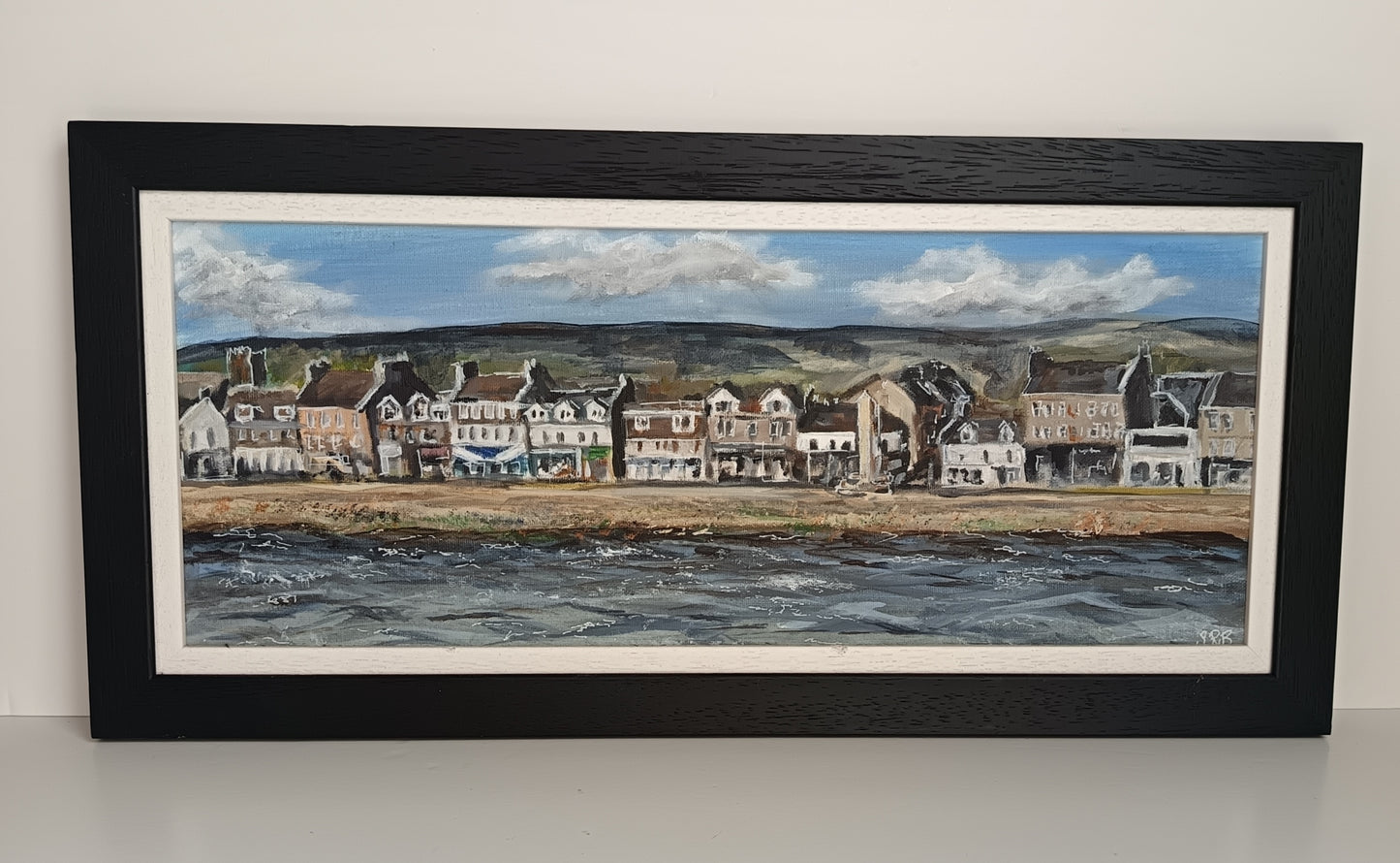 Original framed landscape "Helensburgh seafront" painting  23" x 11"