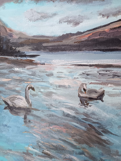 Original "Swans on Loch Lomond" framed 16" x 20"