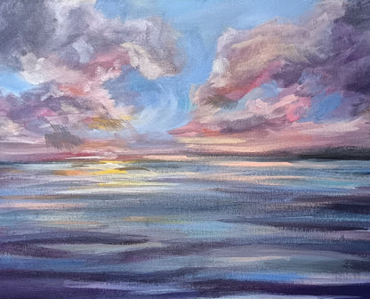 Original "Wispy clouds" seascape painting 14" x 18"