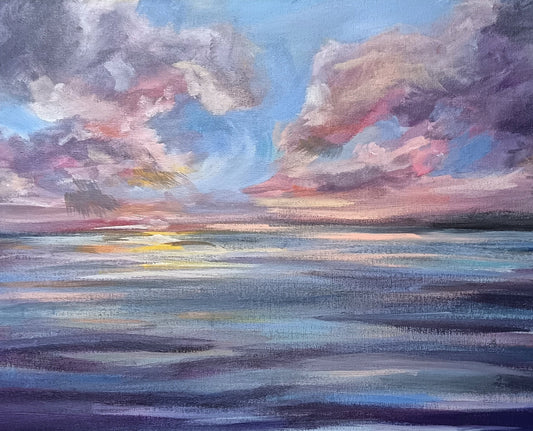 Original "Wispy clouds" seascape painting 14" x 18"
