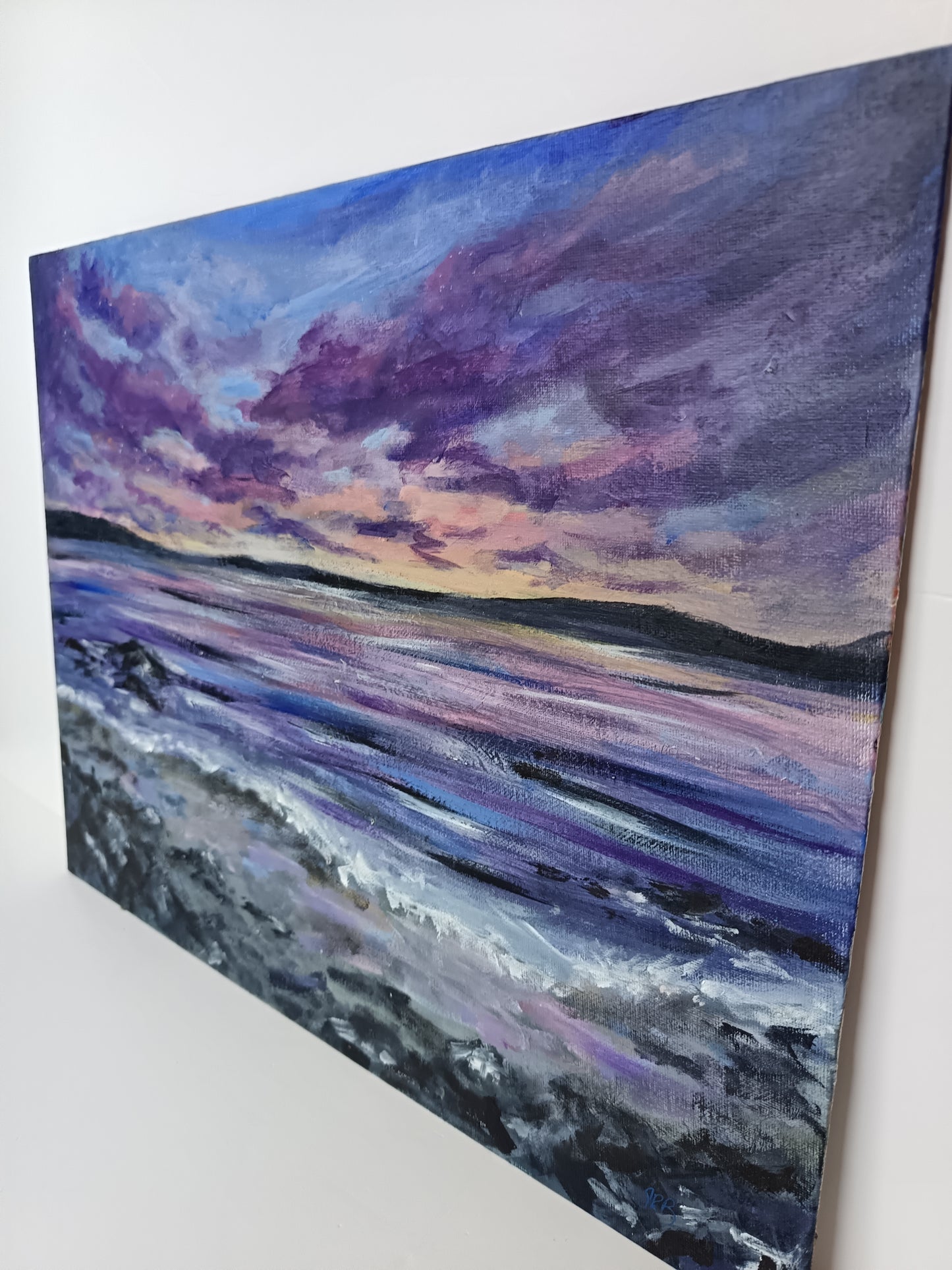 Original "Wispy clouds" seascape painting 14" x 18"