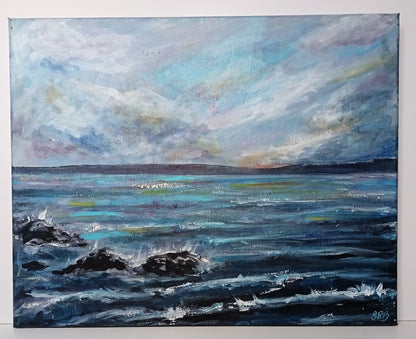 Original rocky Scottish coast seascape painting 15.5" x 19.5"
