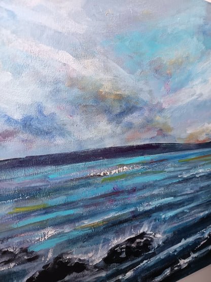 Original rocky Scottish coast seascape painting 15.5" x 19.5"